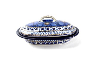 618  Bunzlau kleine Ovale Ovenschaal U408 Unikat Dekschalen